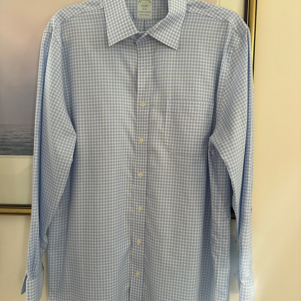 Brooks Brothers Explorer no-iron Light Blue Gingham Dress Shirt